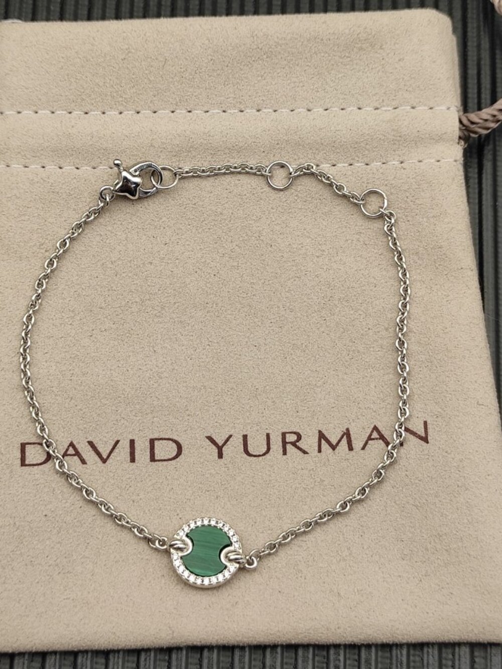💎💎💎David Yurman Silver Round Diamond Peacock Green Bracelet